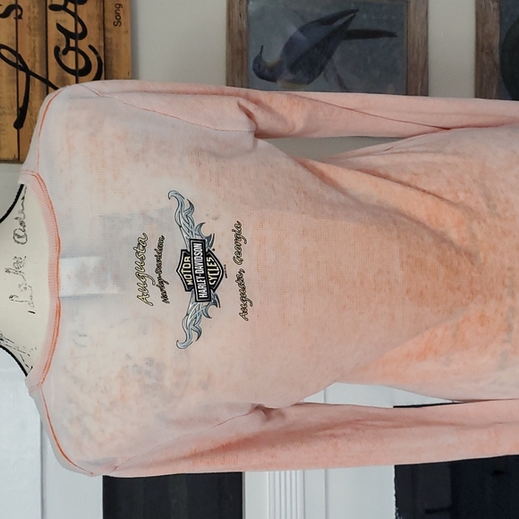 Harley Davidson peach "waffle" shirt - Picture 4 of 7